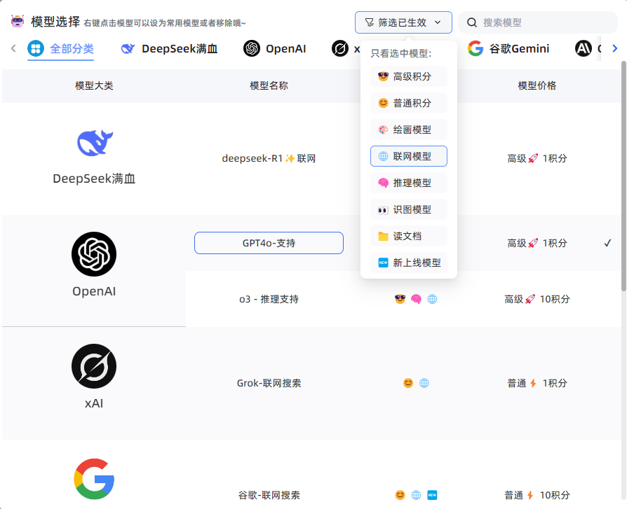 特殊功能 ( 联网搜索功能 ) 模型说明